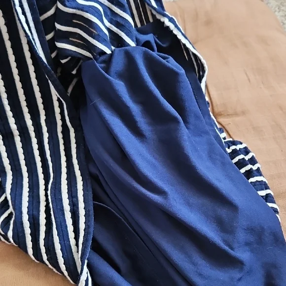 Marmellata Navy and White Striped Dress with Floral Details - Picture 5 of 7